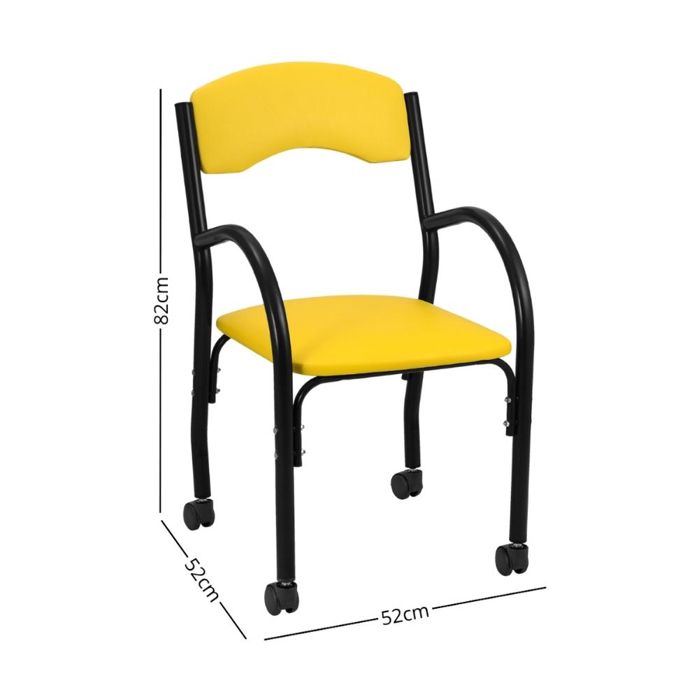 Cadeira de Escritório Estofada com Rodízios 52cm Multimóveis CR25288 Preto/Amarelo