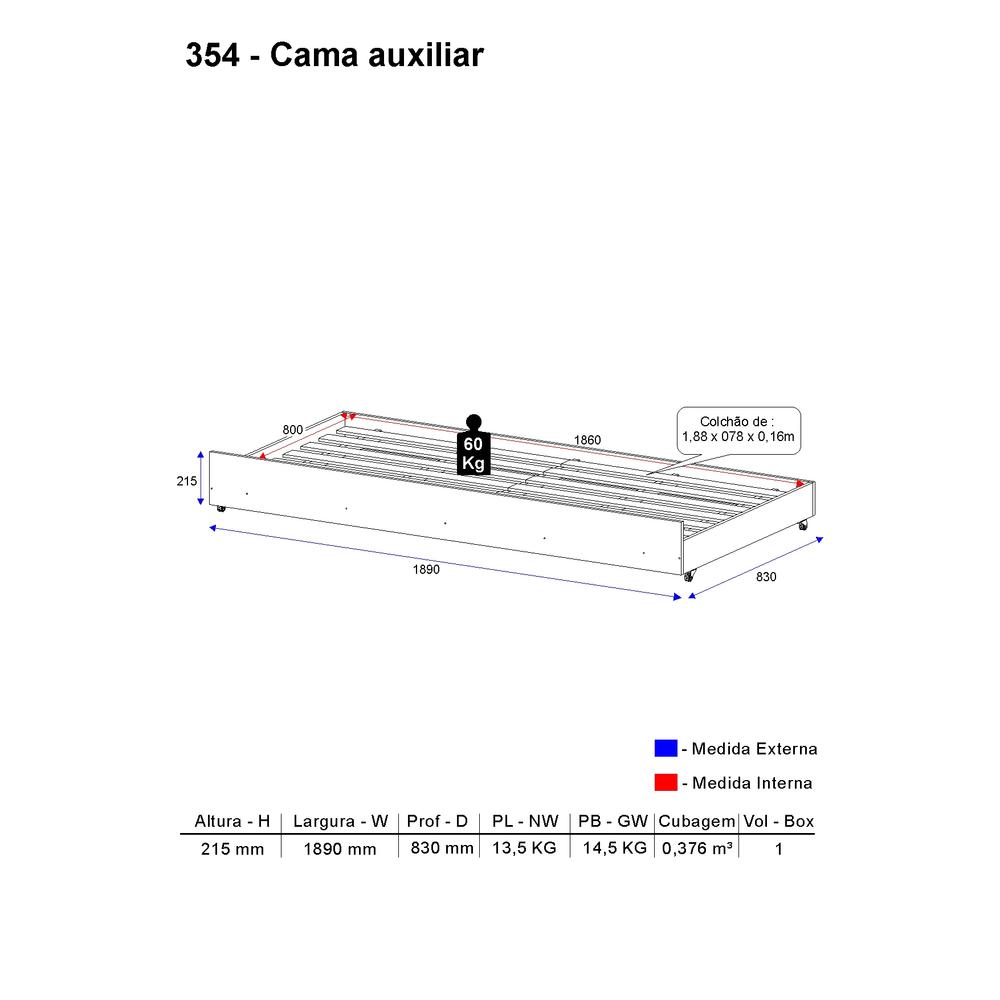 Cama Auxiliar para colchão 78 x 188 cm Multimóveis Branca