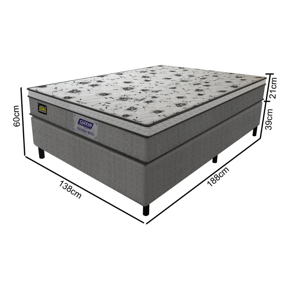 Cama Box Conjugado Casal com Colchão (138x60x188) Stone Gazin CR35340 Natural Cinza
