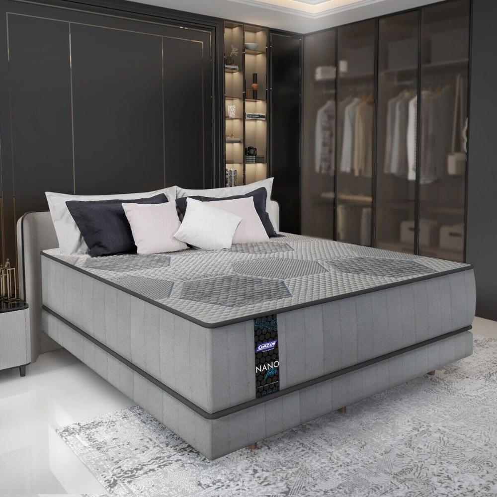 Cama Box Conjugado Casal com Colchão (138x61x188) Nanofiber Gazin CR35306 Cinza Claro
