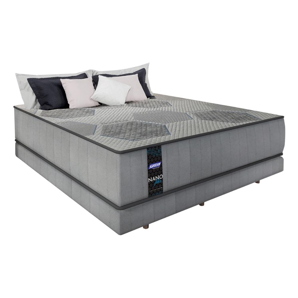 Cama Box Conjugado Casal com Colchão (138x61x188) Nanofiber Gazin CR35306 Cinza Claro