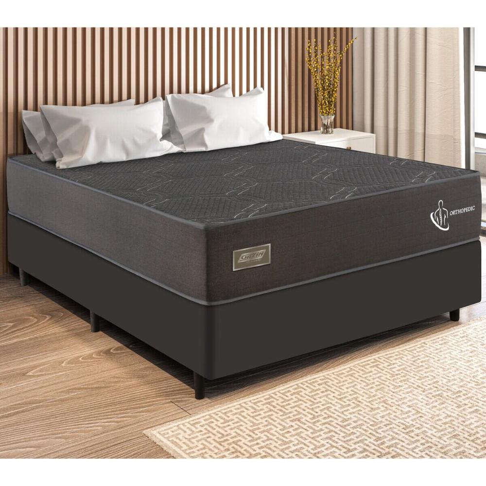 Cama Box Conjugado Casal com Colchão (138x64x188) Orthopedic Plus Gazin CR35308 Cinza/Preto