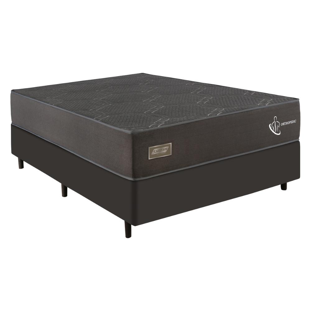 Cama Box Conjugado Casal com Colchão (138x64x188) Orthopedic Plus Gazin CR35308 Cinza/Preto