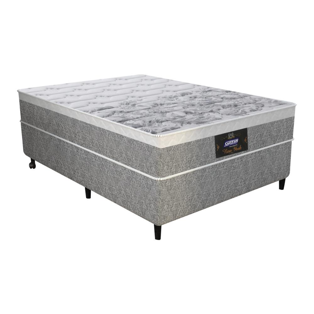 Cama Box Conjugado Casal com Colchão (138x65x188) New York HF Gazin CR35334 Natural Cinza