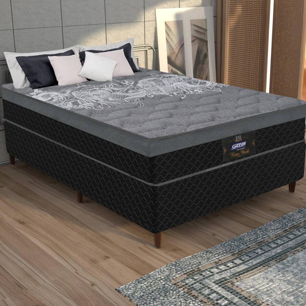 Cama Box Conjugado Casal com Colchão (138x65x188) New York HF Gazin CR35364 Preto