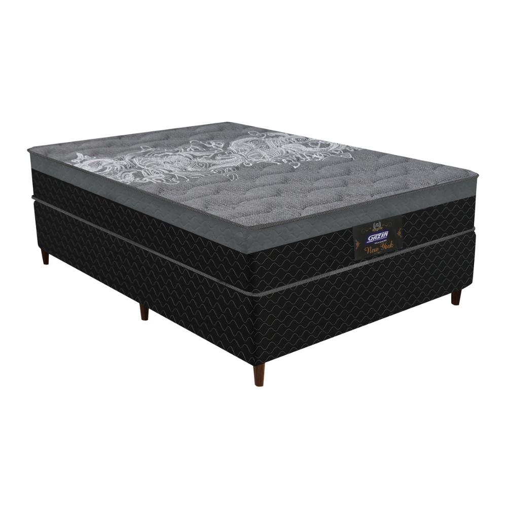 Cama Box Conjugado Casal com Colchão (138x65x188) New York HF Gazin CR35364 Preto