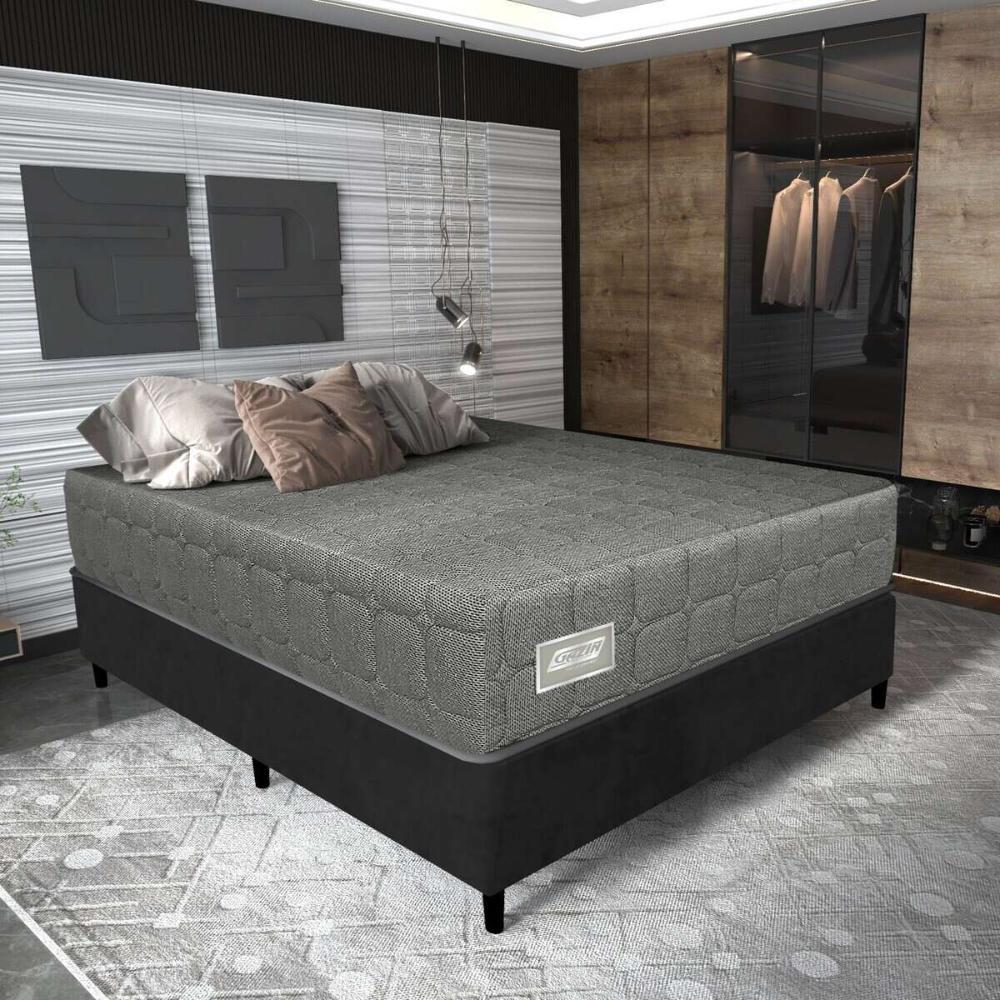Cama Box Conjugado Casal com Colchão (138x69x188) Cloud Gazin CR35312 Grafite/Preto