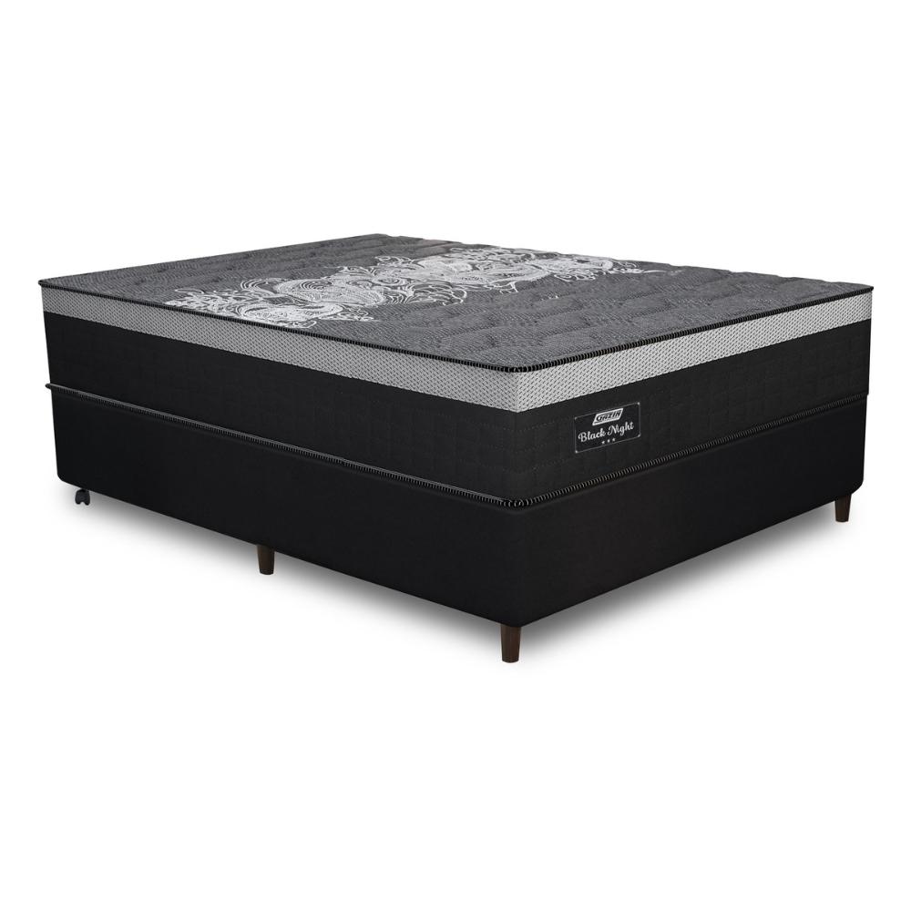 Cama Box Conjugado Casal com Colchão (138x72x188) Black Night Gazin CR35353 Preto/Cinza