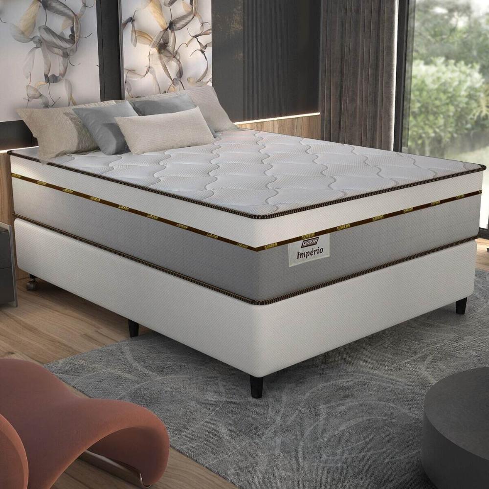 Cama Box Conjugado Casal com Colchão (138x72x188) Império Gazin CR35351 Areia/Off White