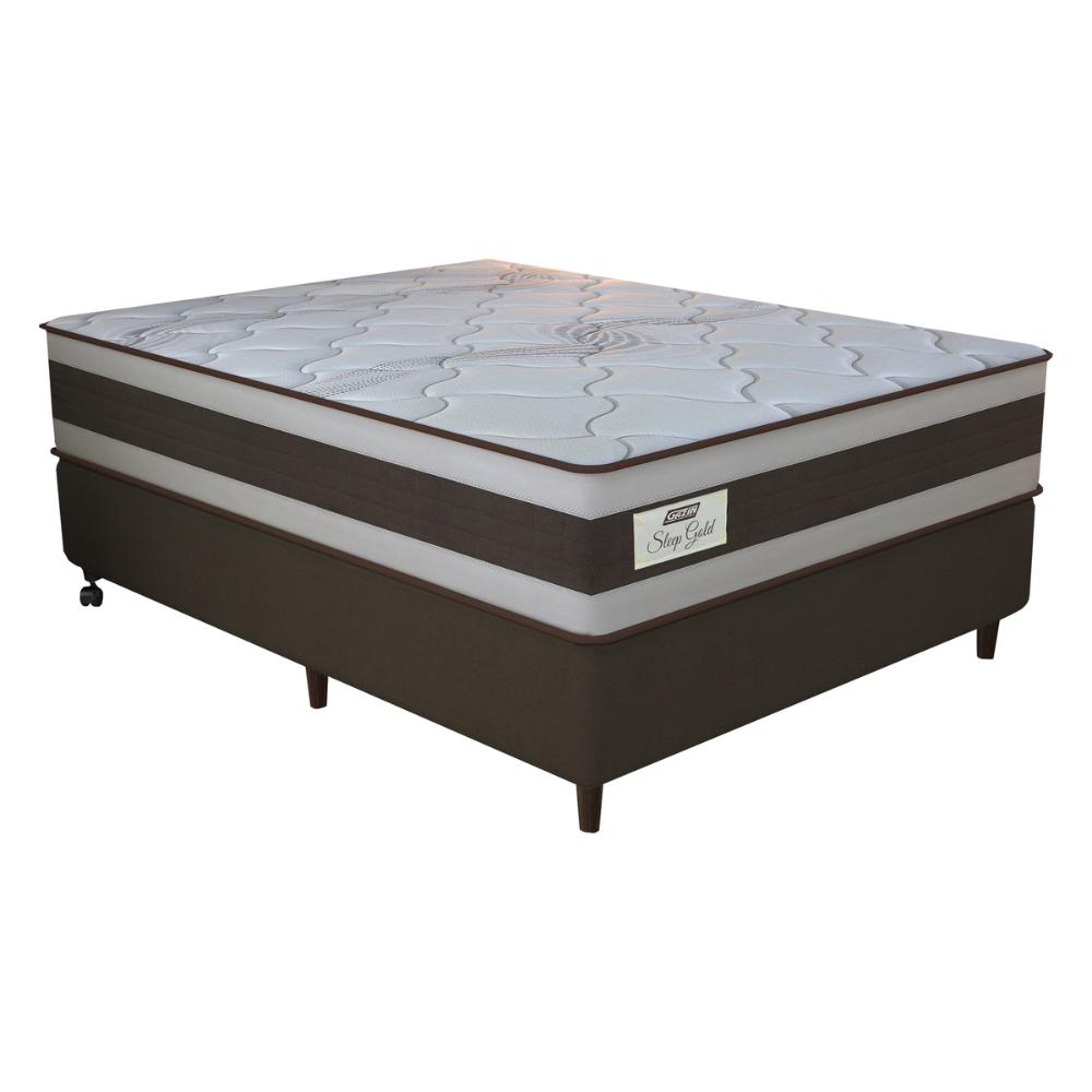 Cama Box Conjugado Casal com Colchão (138x73x188) Sleep Gold Gazin CR35355 Marrom/Bege