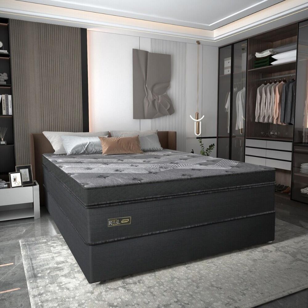 Cama Box Conjugado Casal com Colchão (138x78x188) Royal Black Gazin CR35299 Chumbo Escuro