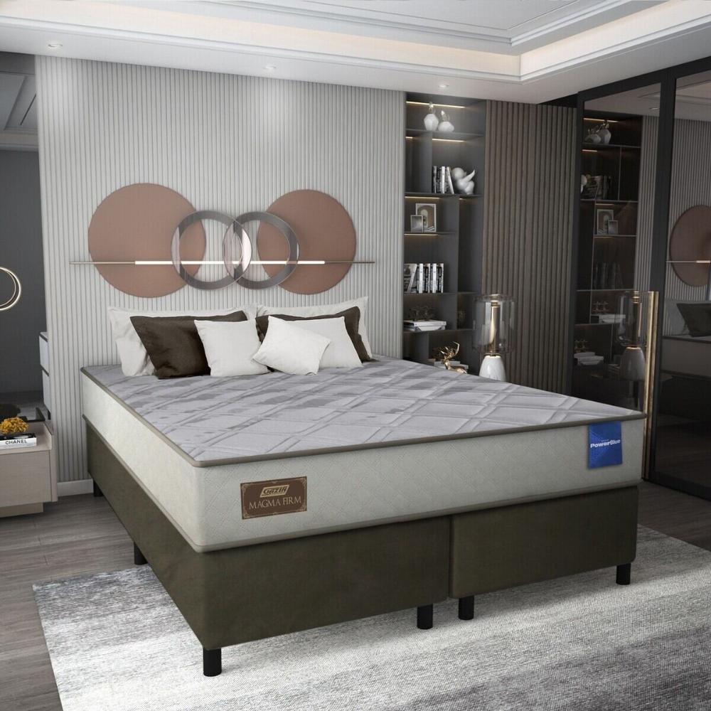Cama Box Conjugado King com Colchão (193x61x203) Magma Firm Gazin CR35363 Bege/Marrom