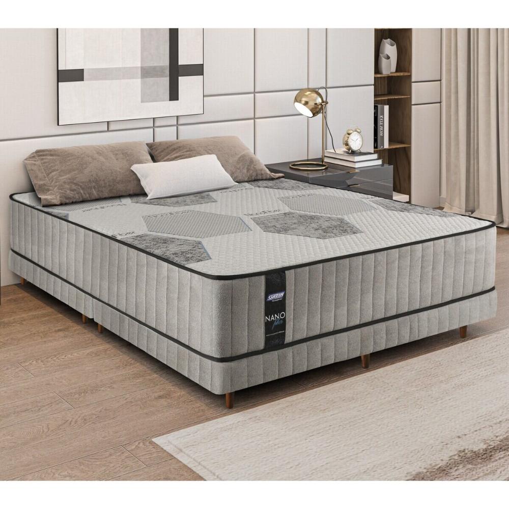 Cama Box Conjugado King com Colchão (193x61x203) Nanofiber Gazin CR35307 Cinza Claro