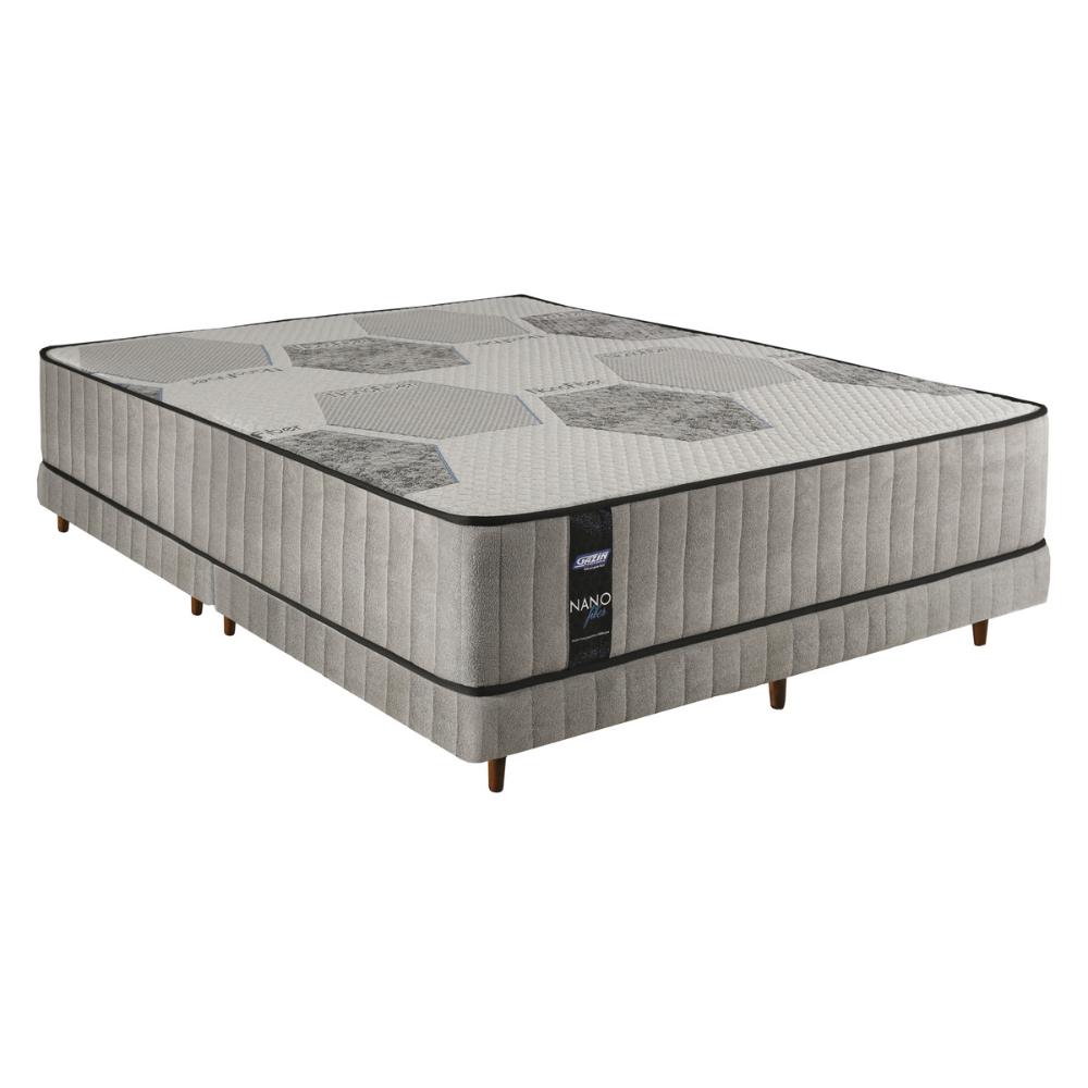 Cama Box Conjugado King com Colchão (193x61x203) Nanofiber Gazin CR35307 Cinza Claro