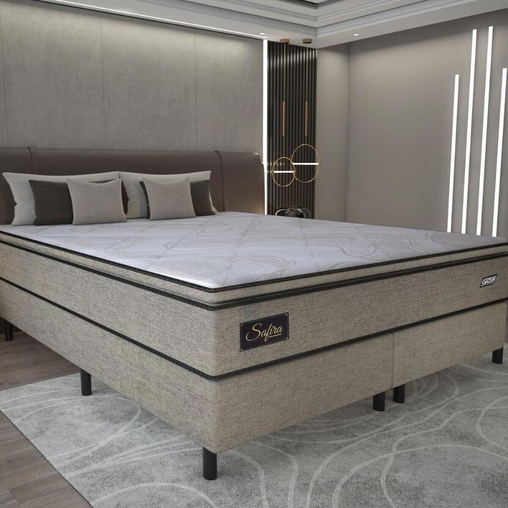 Cama Box Conjugado King com Colchão (193x67x203) Safira Gazin CR35347 Castor