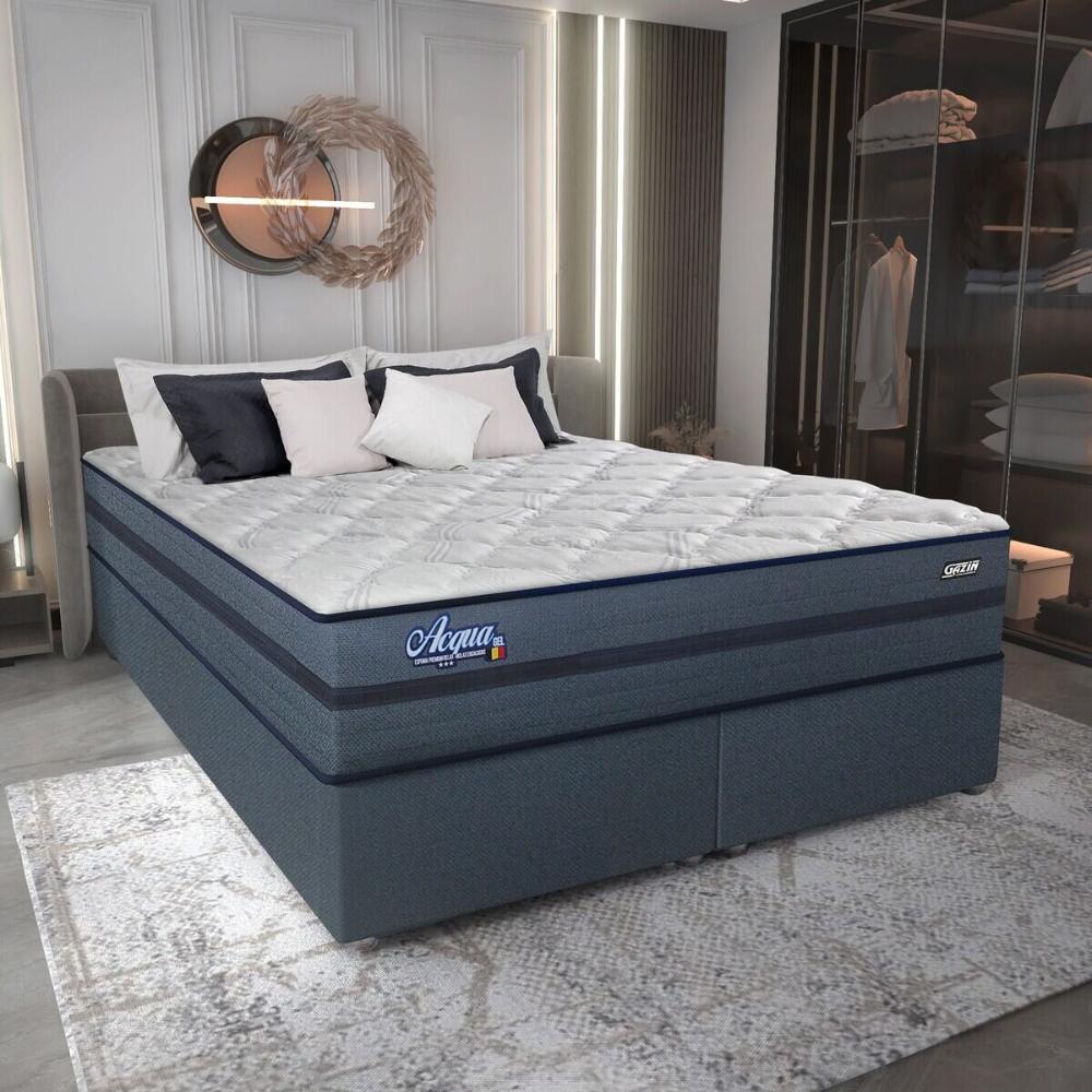 Cama Box Conjugado King com Colchão (193x69x203) Acqua Gel Gazin CR35345 Azul Escuro