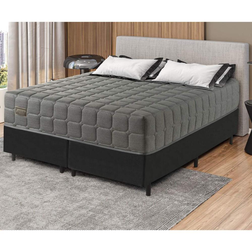 Cama Box Conjugado King com Colchão (193x69x203) Cloud Gazin CR35313 Grafite/Preto