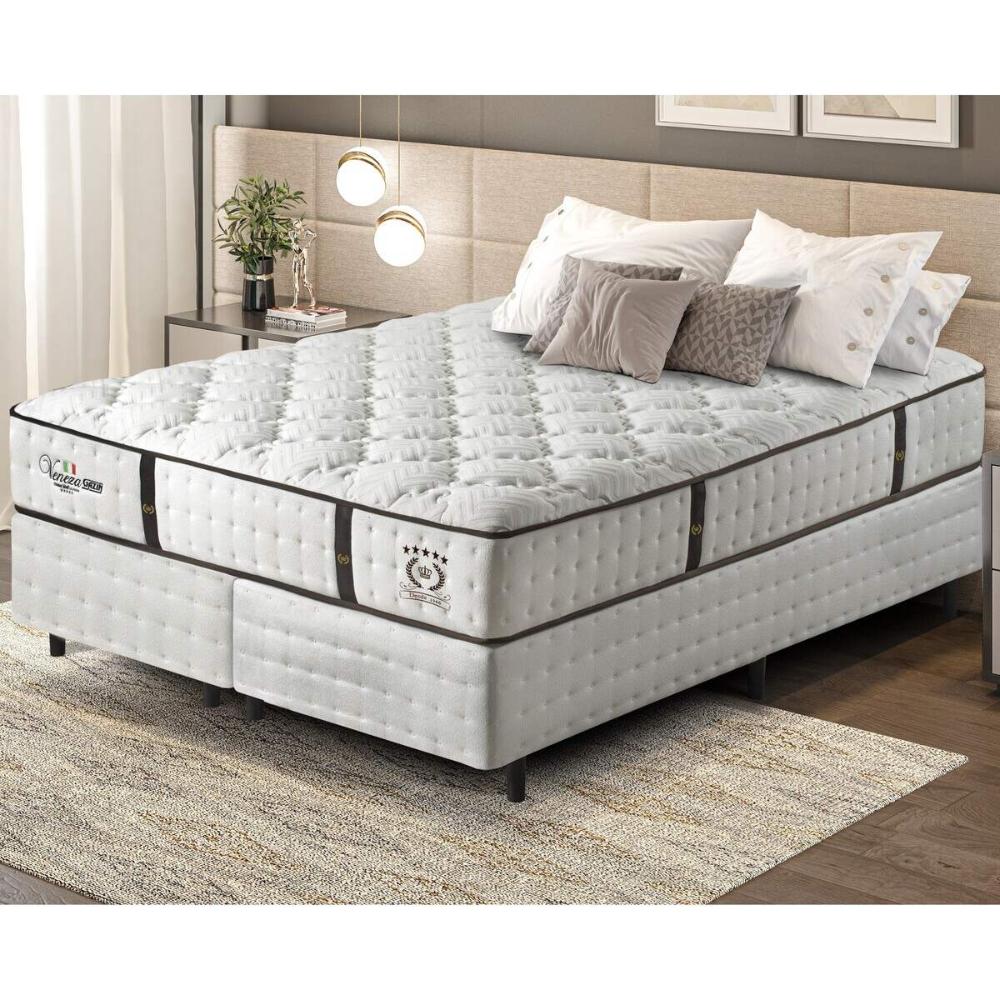 Cama Box Conjugado King com Colchão (193x69x203) Veneza II Gazin CR35310 Branco