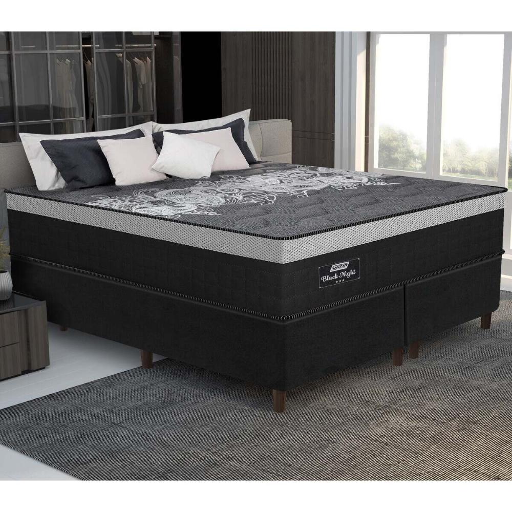 Cama Box Conjugado King com Colchão (193x72x203) Black Night Gazin CR35354 Preto/Cinza