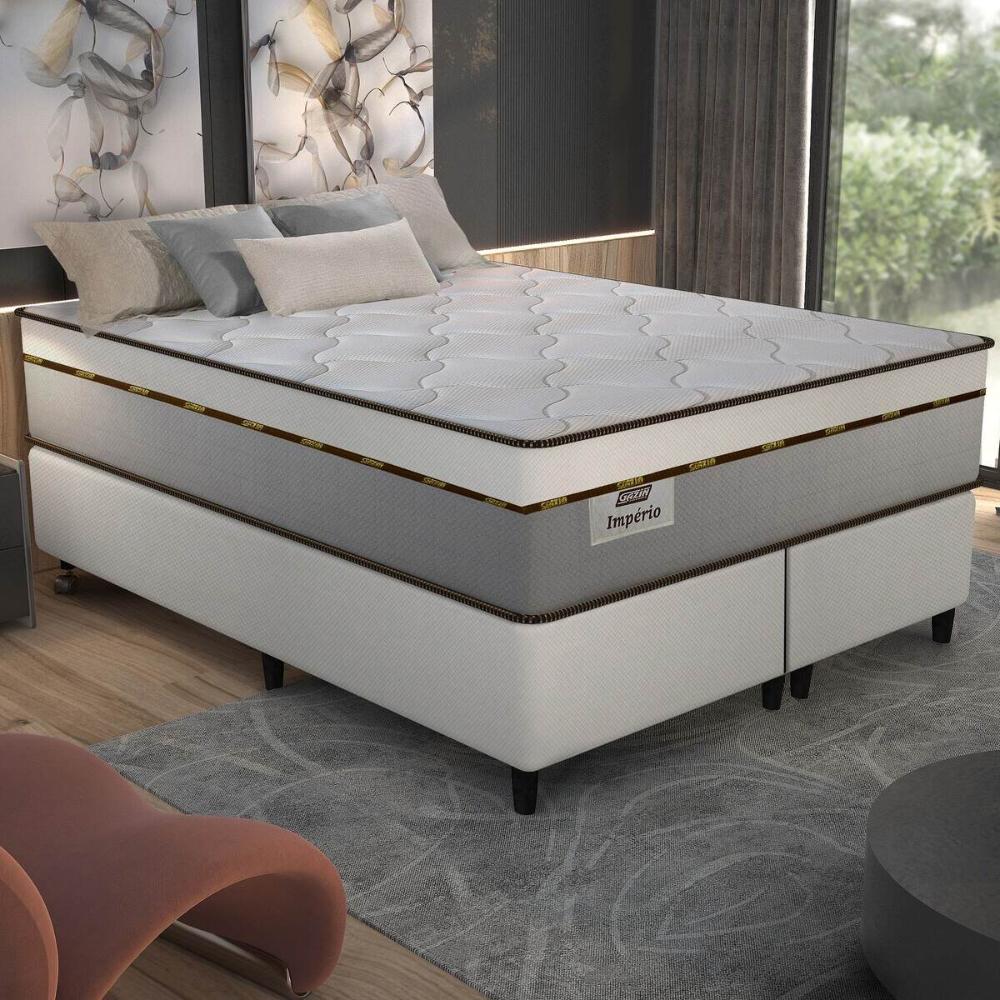 Cama Box Conjugado King com Colchão (193x72x203) Império Gazin CR35352 Areia/Off White