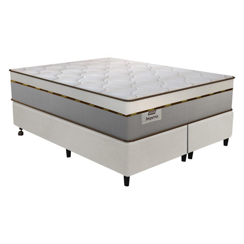 Cama Box Conjugado King com Colchão (193x72x203) Império Gazin CR35352 Areia/Off White