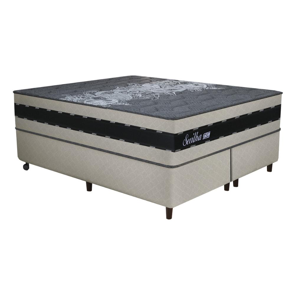 Cama Box Conjugado King com Colchão (193x73x203) Sevilha Gazin CR35358 Areia/Preto