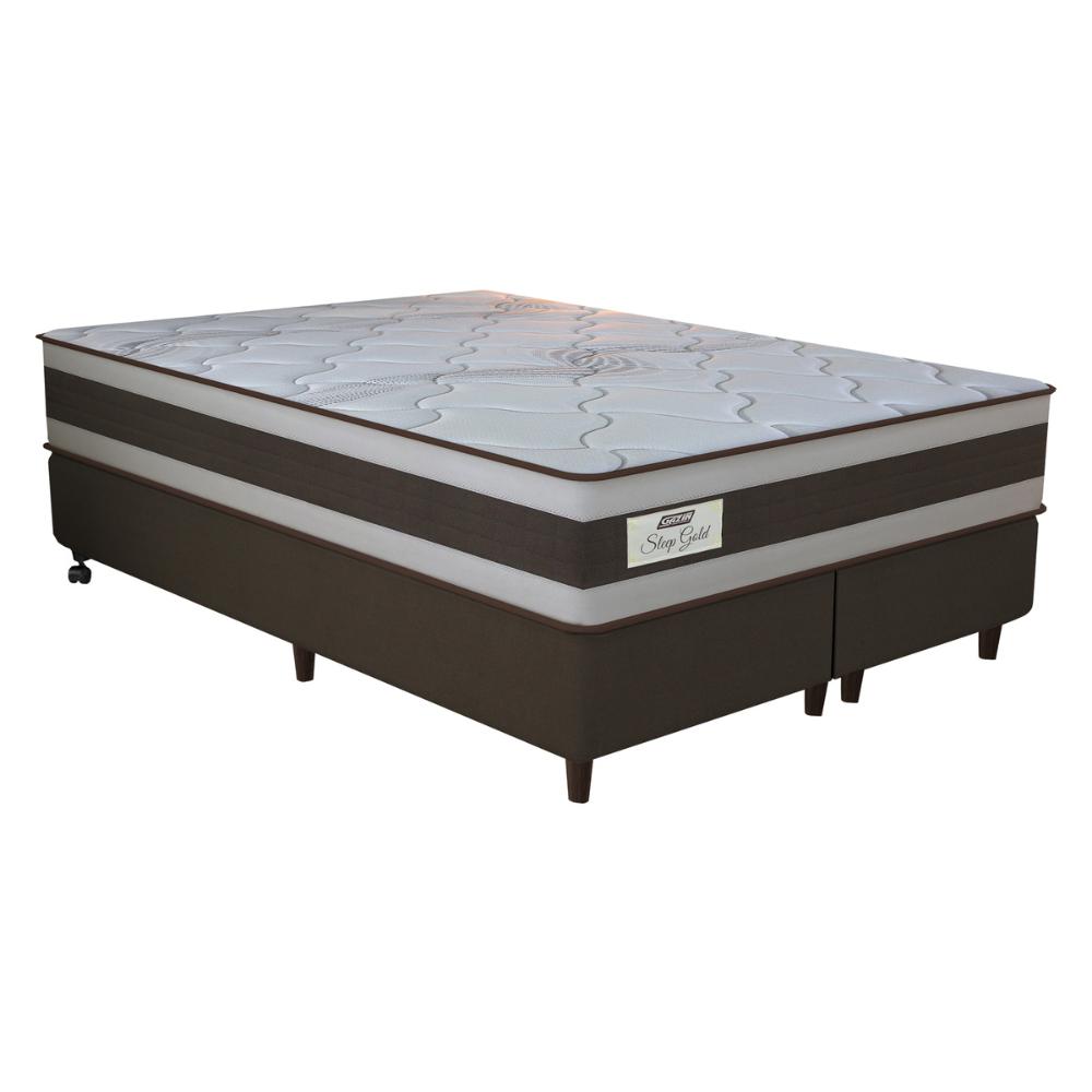 Cama Box Conjugado King com Colchão (193x73x203) Sleep Gold Gazin CR35356 Marrom/Bege