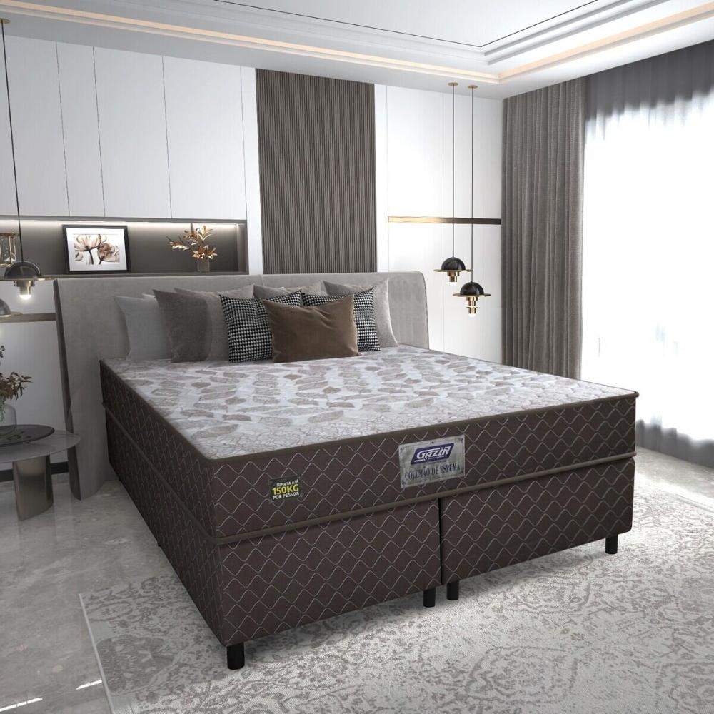 Cama Box Conjugado Queen com Colchão (158x57x198) Sonopro Gazin CR35337 Marrom