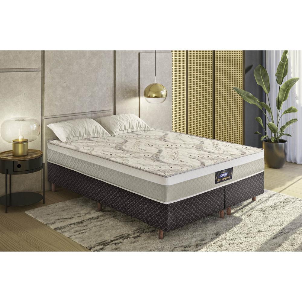 Cama Box Conjugado Queen com Colchão (158x62x198) Los Angeles Gazin CR35327 Areia/Marrom