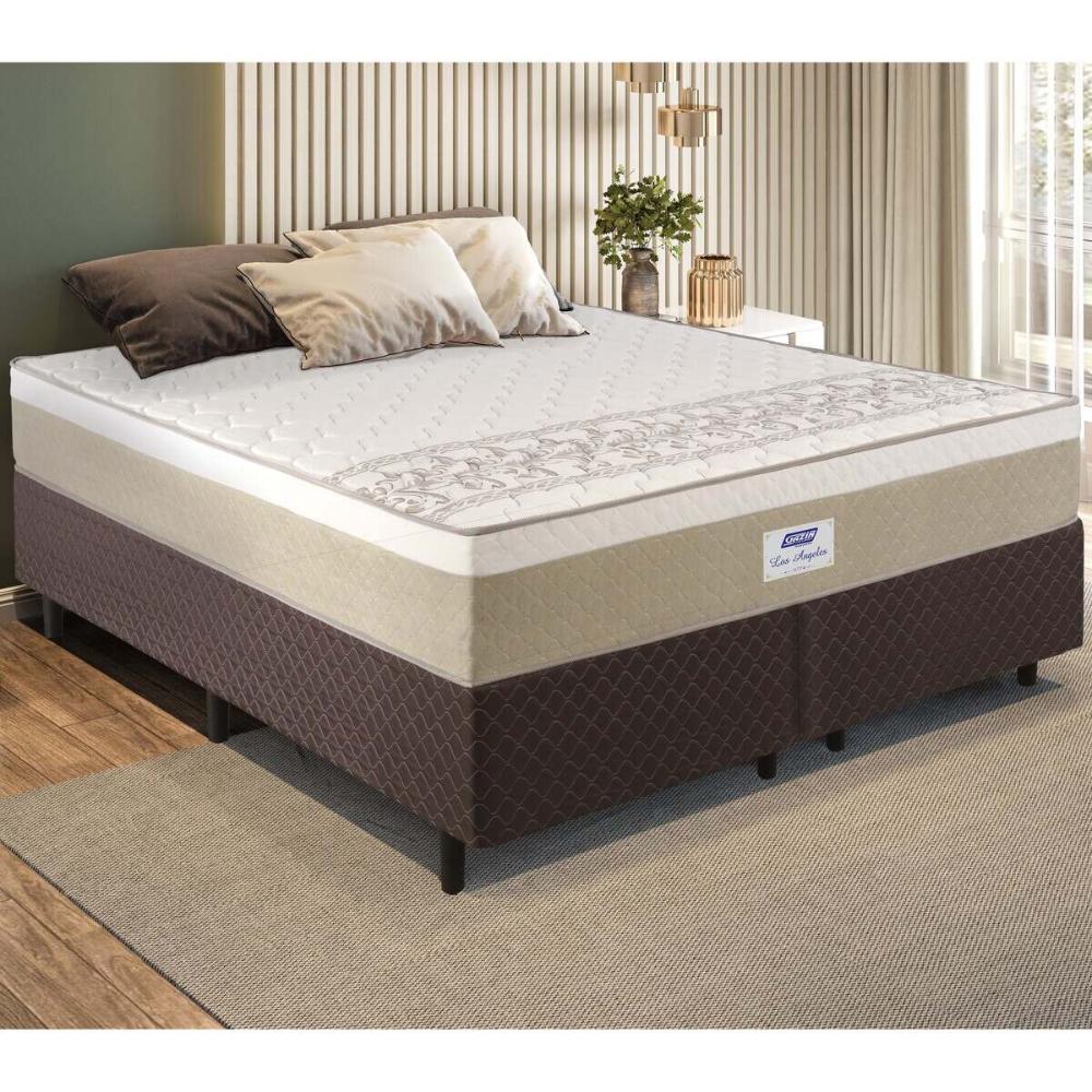 Cama Box Conjugado Queen com Colchão (158x62x198) Los Angeles Plus Gazin CR35329 Areia/Branco/Marrom