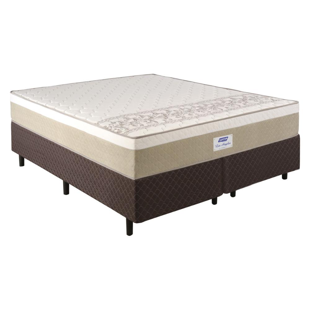 Cama Box Conjugado Queen com Colchão (158x62x198) Los Angeles Plus Gazin CR35329 Areia/Branco/Marrom