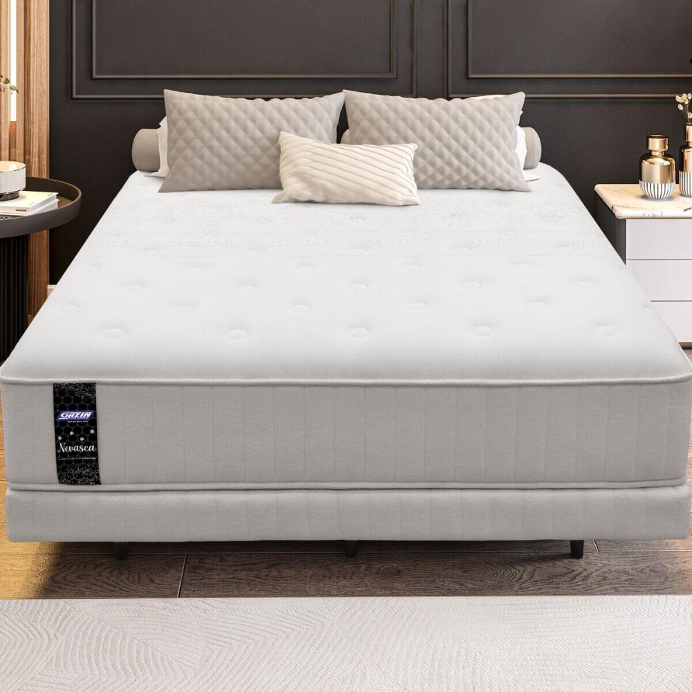 Cama Box Conjugado Queen com Colchão (158x64x198) Nevasca Gazin CR35296 Branco/Cinza Claro
