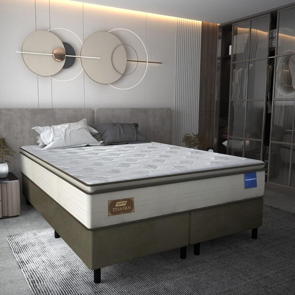 Cama Box Conjugado Queen com Colchão (158x66x198) Titan Firm Gazin CR35317 Areia/Marrom