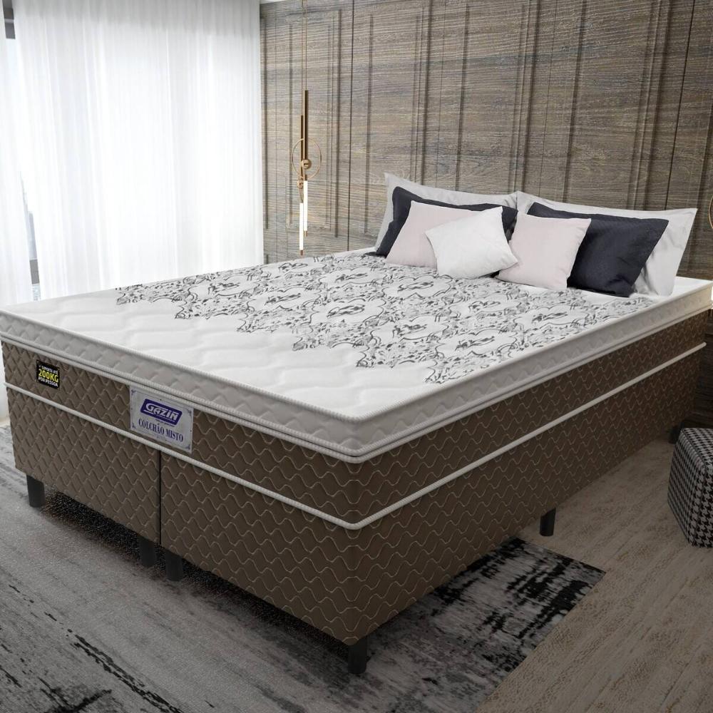 Cama Box Conjugado Queen com Colchão (158x67x198) Stone Plus Gazin CR35342 Marrom/Branco