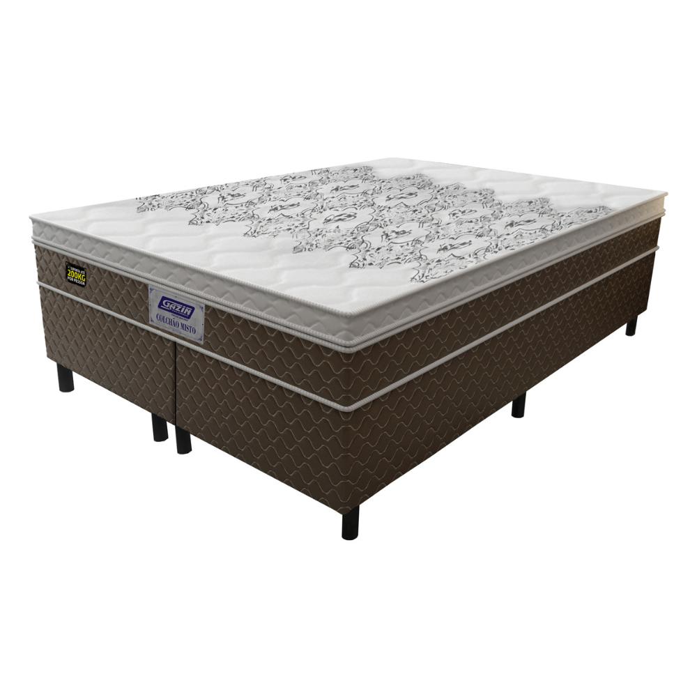 Cama Box Conjugado Queen com Colchão (158x67x198) Stone Plus Gazin CR35342 Marrom/Branco
