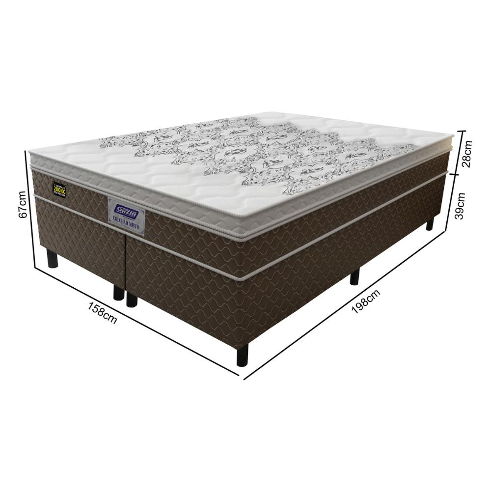 Cama Box Conjugado Queen com Colchão (158x67x198) Stone Plus Gazin CR35342 Marrom/Branco