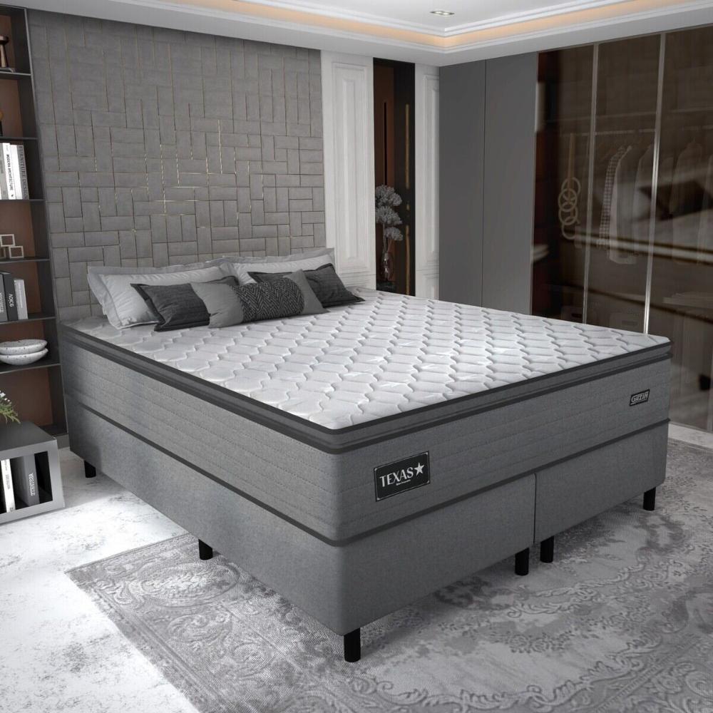 Cama Box Conjugado Queen com Colchão (158x68x198) Texas Gazin CR35325 Grafite