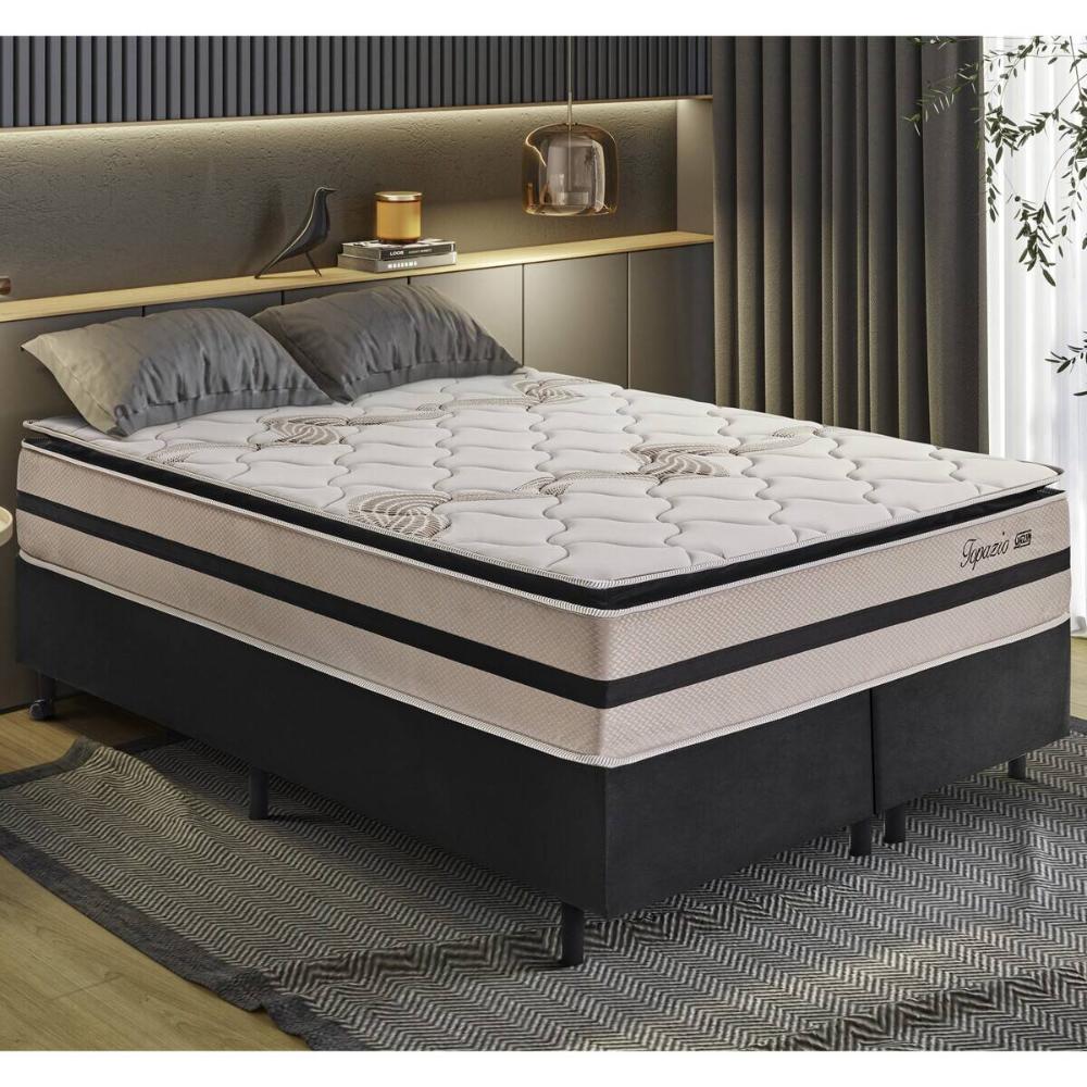 Cama Box Conjugado Queen com Colchão (158x69x198) Topázio Gazin CR35348 Areia/Preto