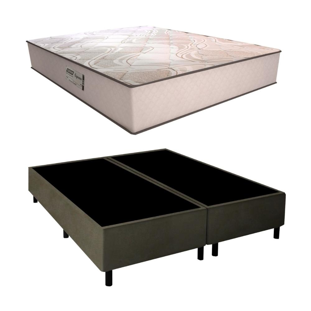 Cama Box Conjugado Queen com Colchão (158x70x198) Supreme Malha D33 Gazin CR35368 Bege/Marrom