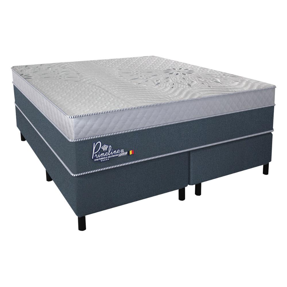 Cama Box Conjugado Queen com Colchão (158x72x198) Primeline Gel Gazin CR35343 Azul Escuro