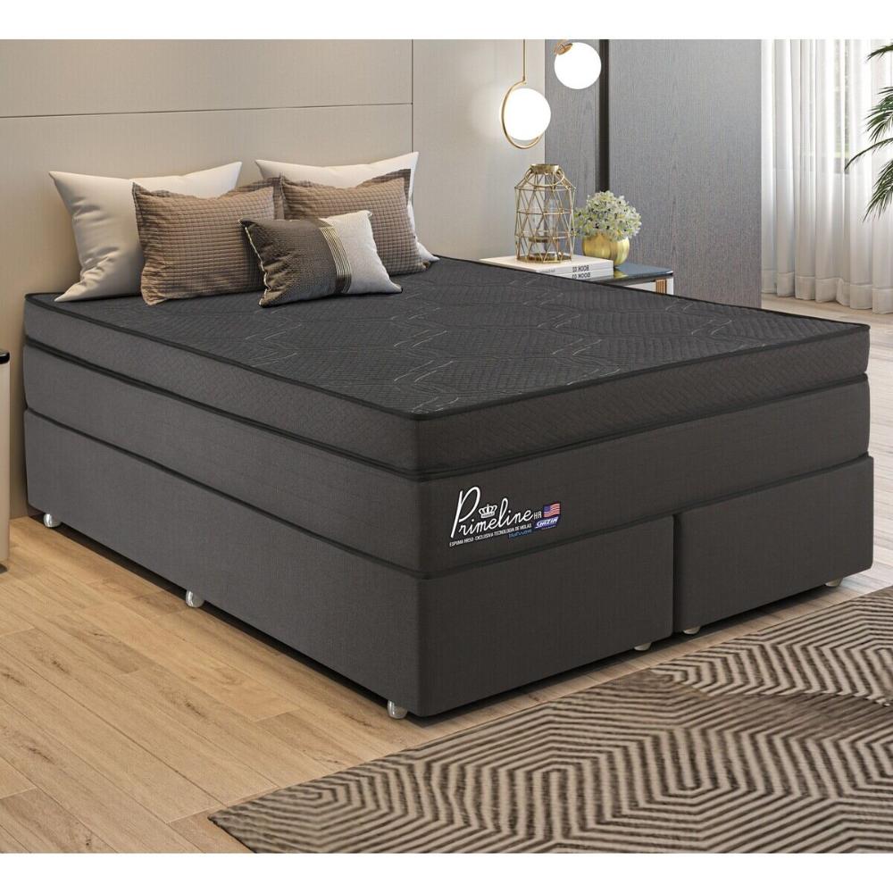 Cama Box Conjugado Queen com Colchão (158x72x198) Primeline HR Gazin CR35302 Chumbo Escuro