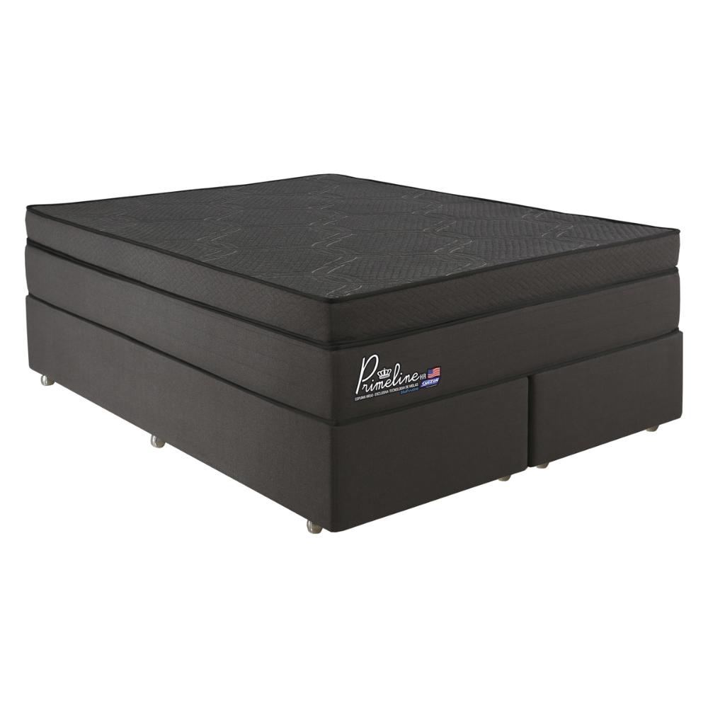 Cama Box Conjugado Queen com Colchão (158x72x198) Primeline HR Gazin CR35302 Chumbo Escuro