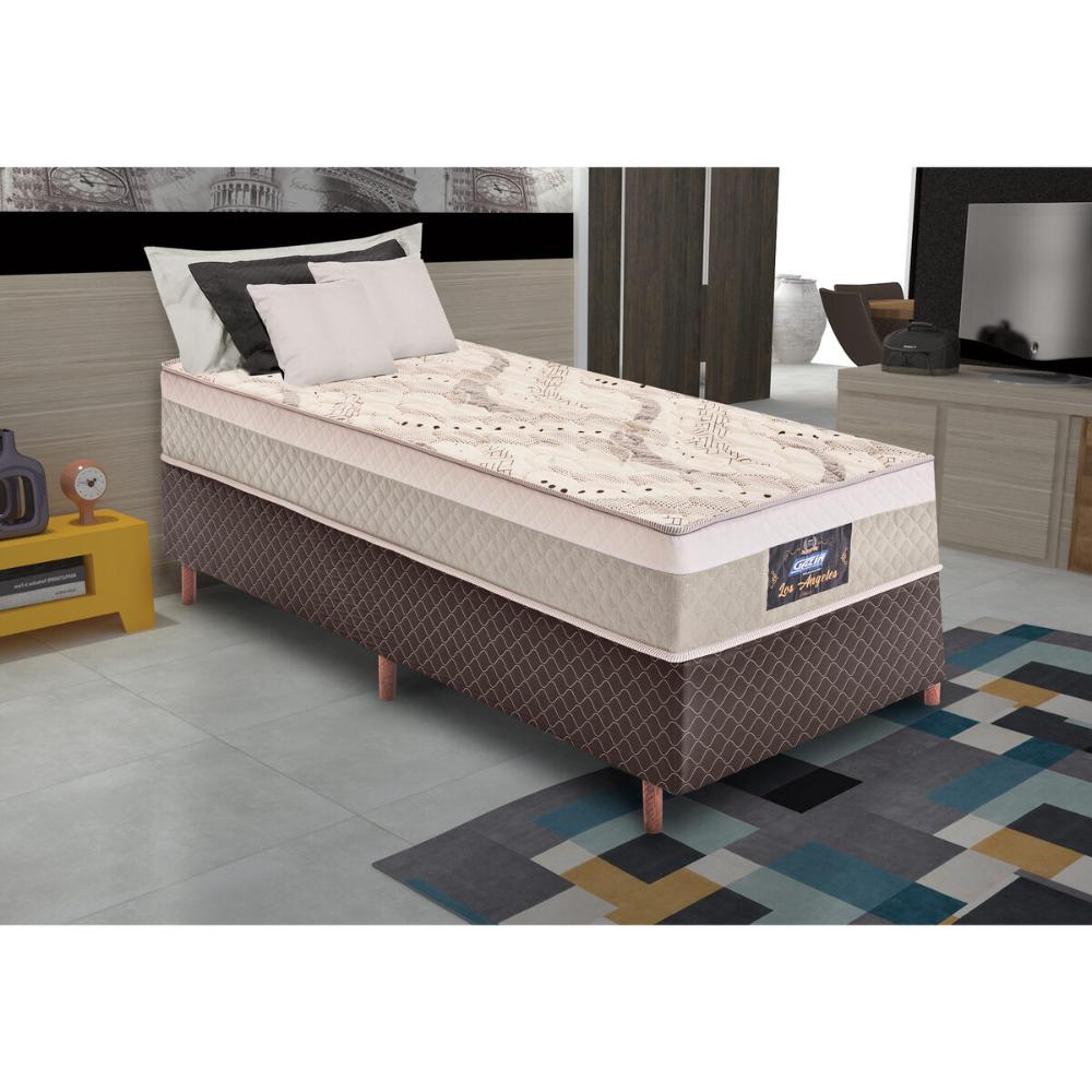 Cama Box Conjugado Solteiro com Colchão (88x62x188) Los Angeles Gazin CR35326 Areia/Marrom