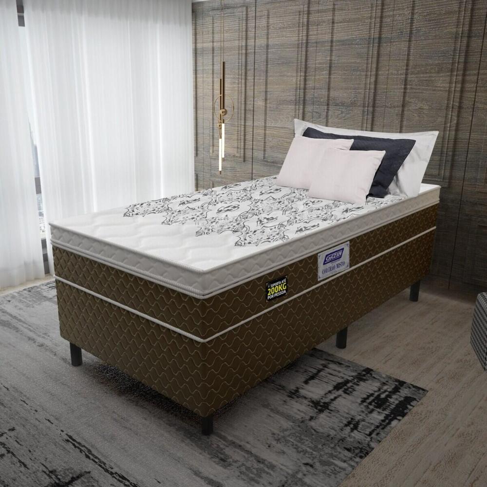 Cama Box Conjugado Solteiro com Colchão (88x67x188) Stone Plus Gazin CR35341 Marrom/Branco