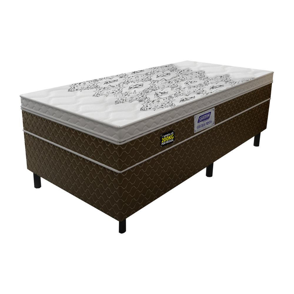 Cama Box Conjugado Solteiro com Colchão (88x67x188) Stone Plus Gazin CR35341 Marrom/Branco