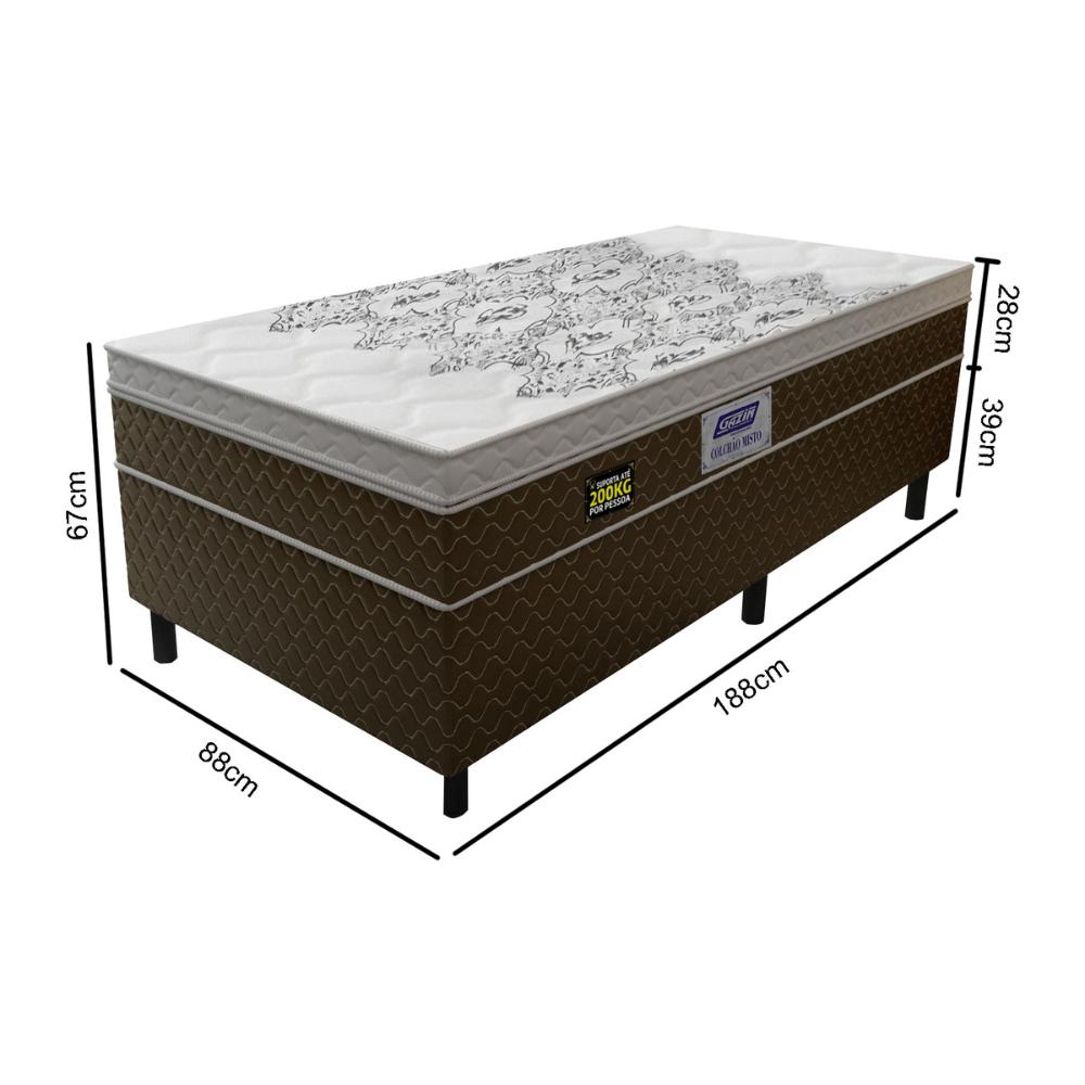 Cama Box Conjugado Solteiro com Colchão (88x67x188) Stone Plus Gazin CR35341 Marrom/Branco