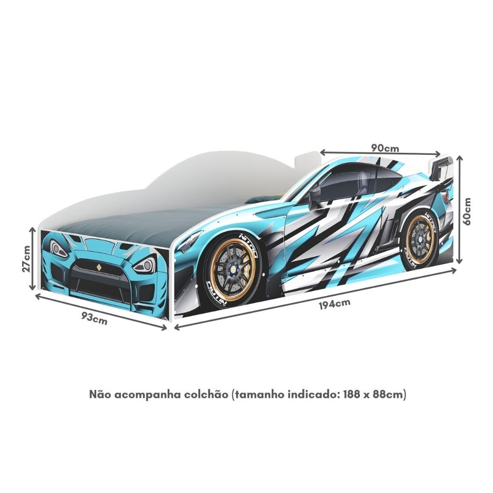 Cama Carro 100% MDF Infantil Montessoriana para Colchão 88x188cm Multimóveis MP4318 Azul
