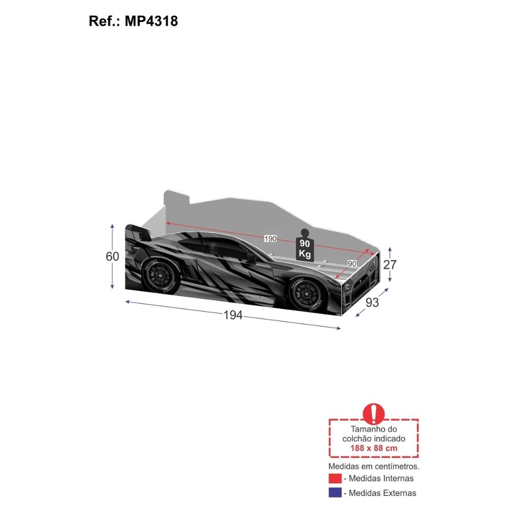 Cama Carro 100% MDF Infantil Montessoriana para Colchão 88x188cm Multimóveis MP4318 Vermelho
