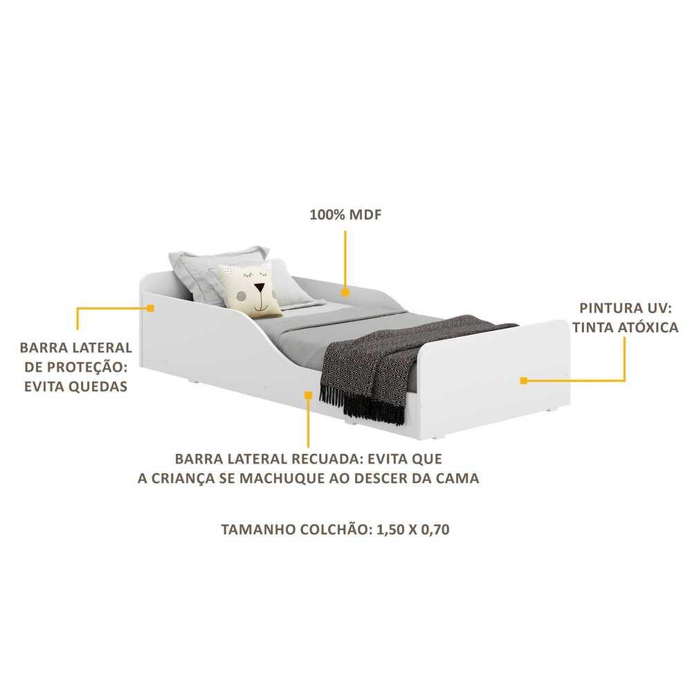 Cama Infantil Montessoriana c/ Barras de Proteção p/ colchão 70 x 150 cm Square Multimóveis Branca