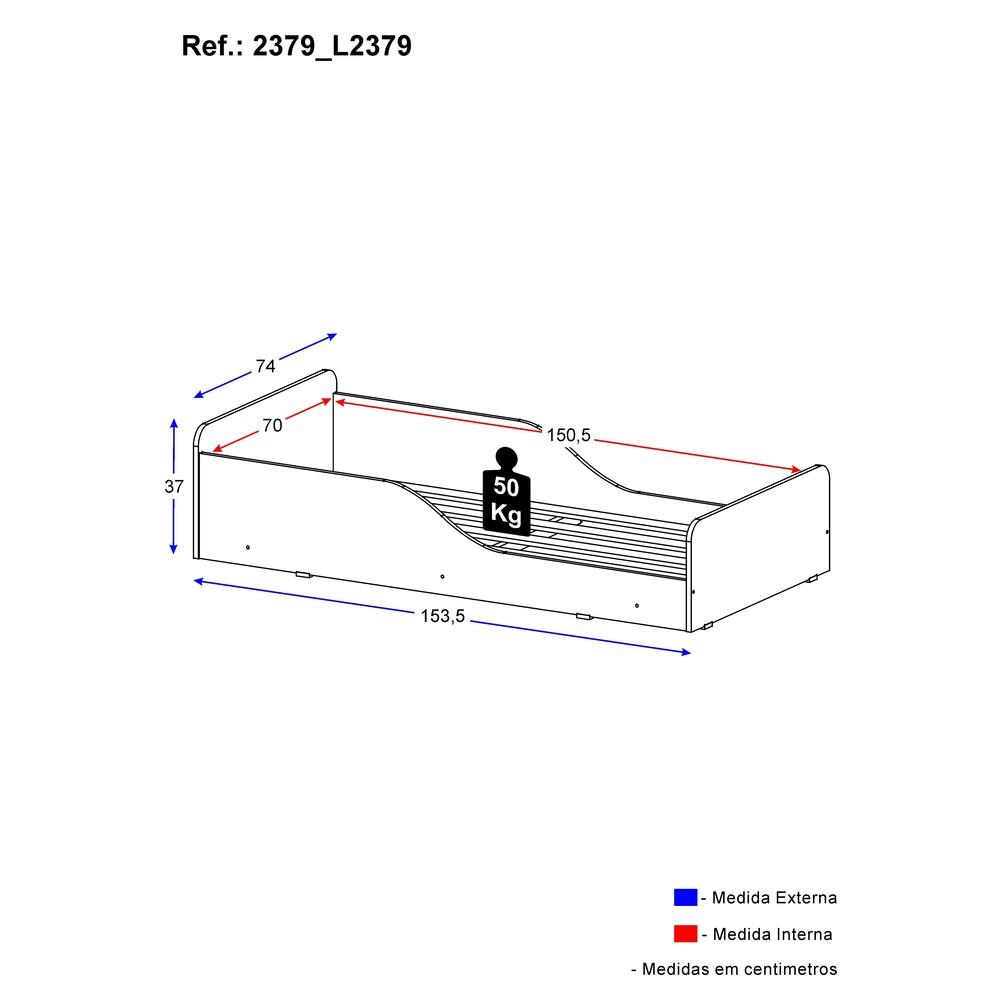 Cama Infantil Montessoriana c/ Barras de Proteção p/ colchão 70 x 150 cm Square Multimóveis Branca